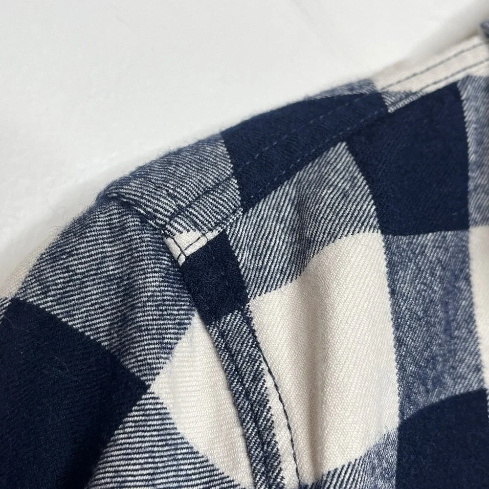 J Crew Buffalo Check Shirt Jacket Navy Womens Small Wool Cotton Shacket